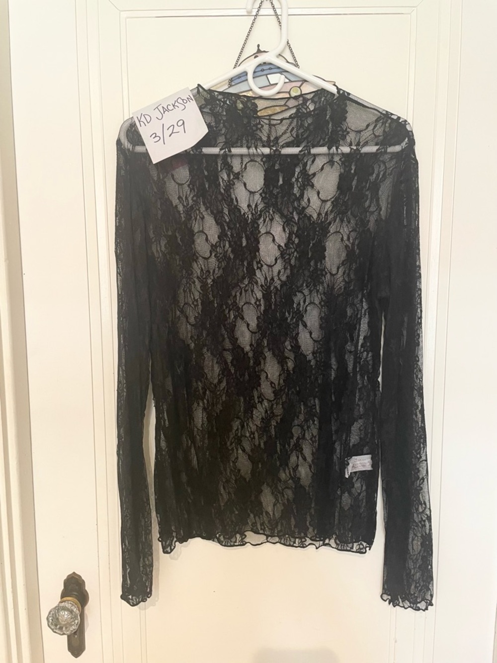 Sheer Black Floral Lace Long Sleeve Top
